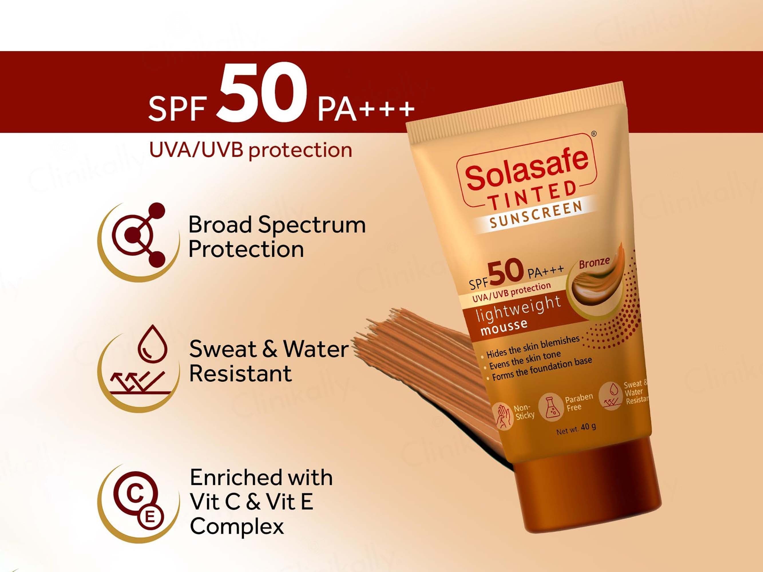Solasafe Tinted Bronze Lightweight Mousse Sunscreen SPF 50 PA+++