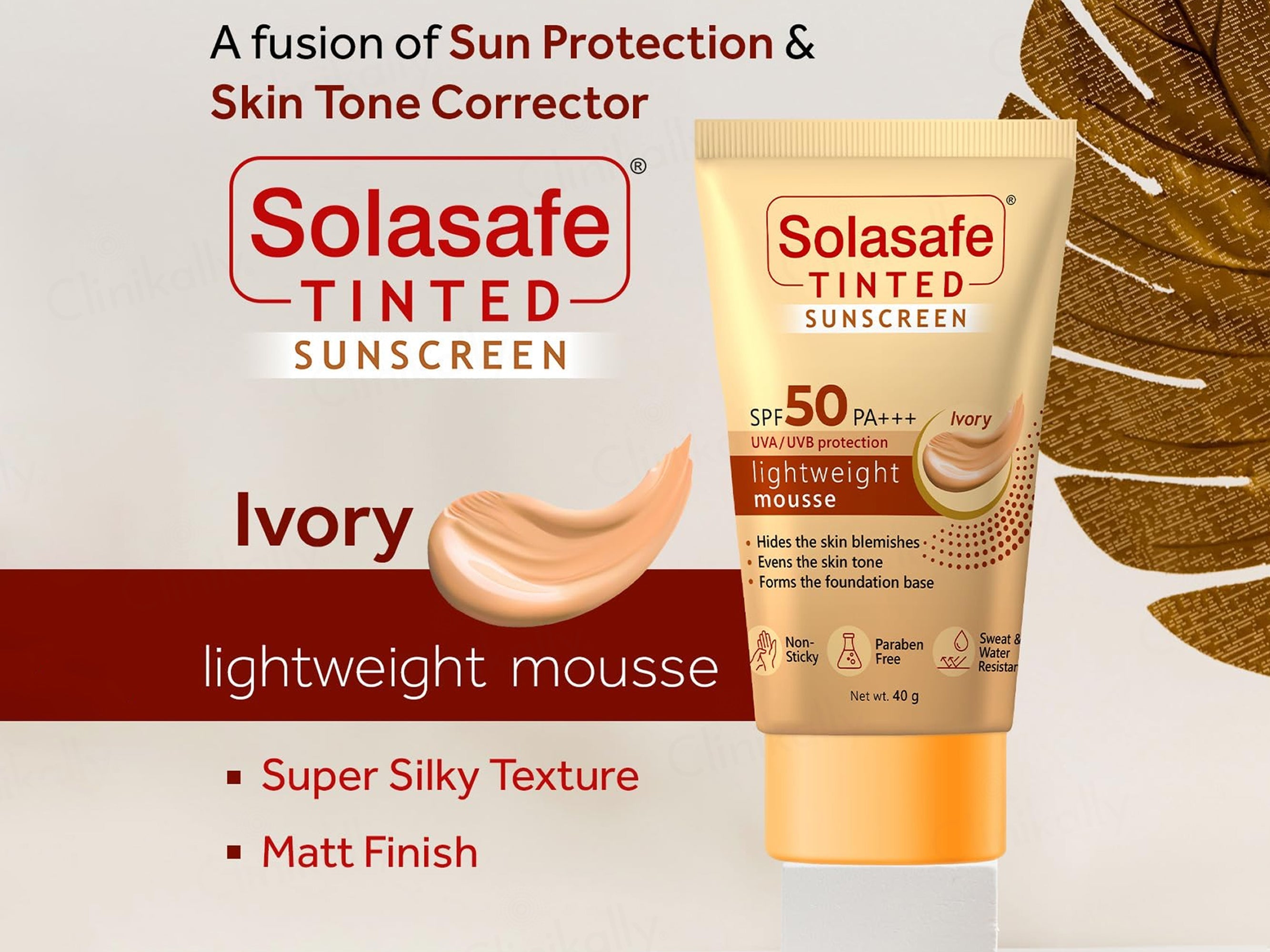 Solasafe Tinted Ivory Lightweight Mousse Sunscreen SPF 50 PA+++