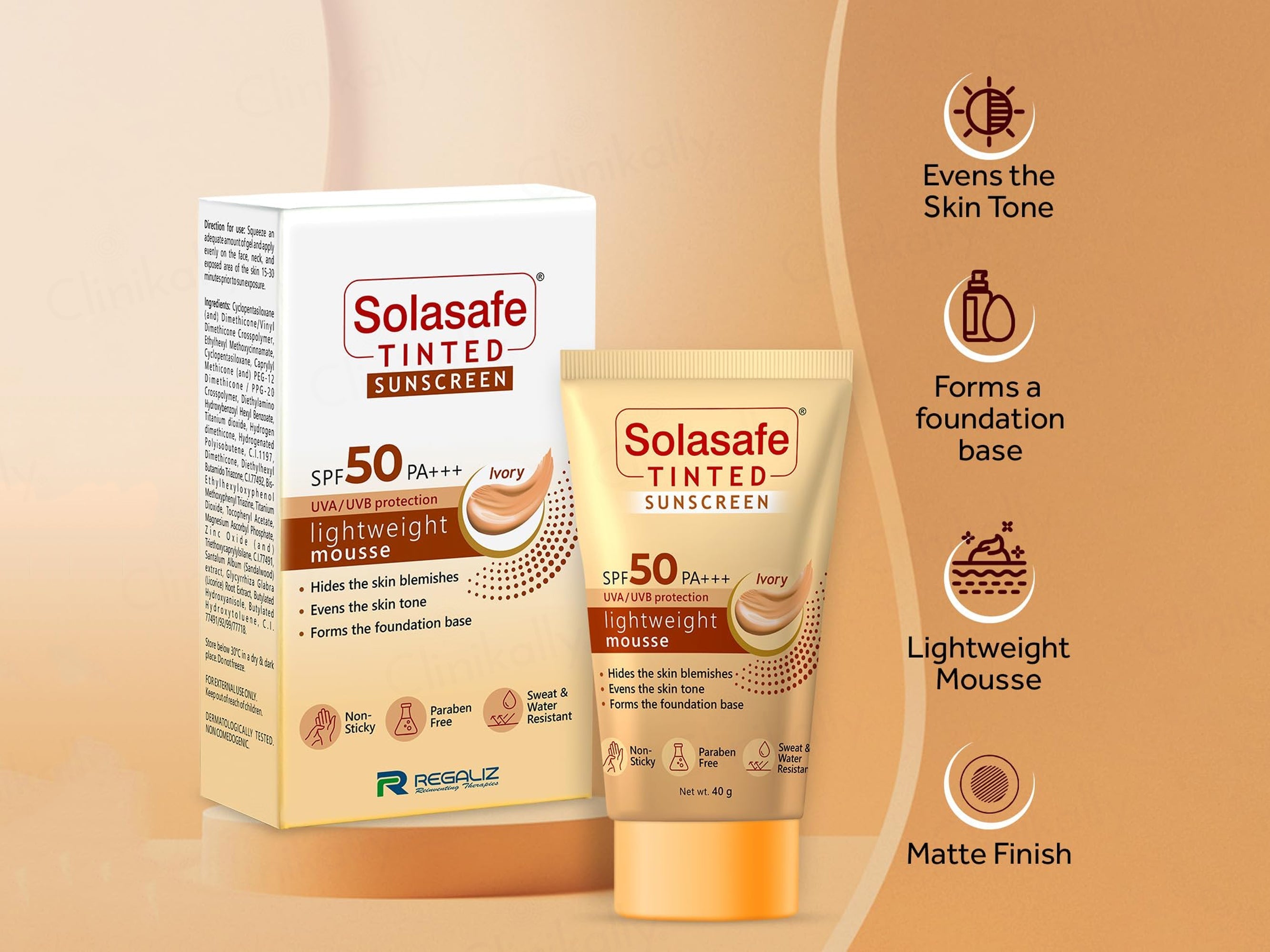 Solasafe Tinted Ivory Lightweight Mousse Sunscreen SPF 50 PA+++